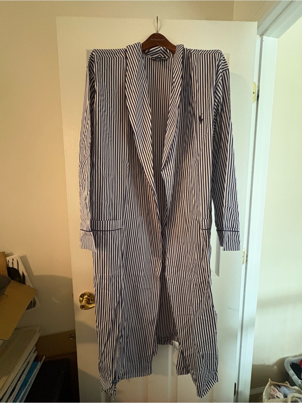 Ralph Lauren Navy & White Striped Long Trench Coat